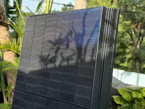 Panneau solaire monocristallin N-Type full black installé à La Réunion par Solar Service sous végétation tropicale