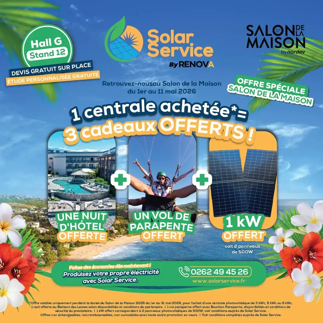 Offre exclusive Solar Service Salon de la Maison 2026 : nuit d'hôtel, vol en parapente et 1 kW photovoltaïque offerts pour l'achat d'une centrale solaire