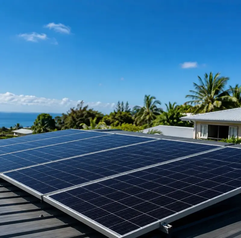Conseiller Solar Service expliquant les étapes d'une installation de panneaux solaires à La Réunion