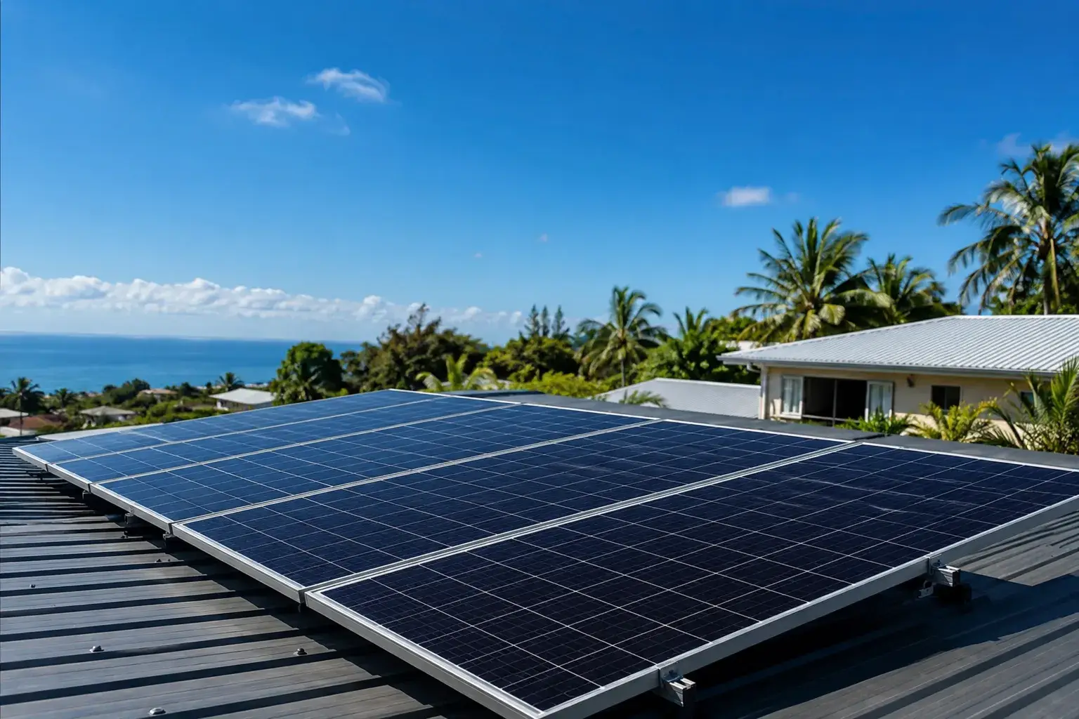 Conseiller Solar Service expliquant les étapes d'une installation de panneaux solaires à La Réunion